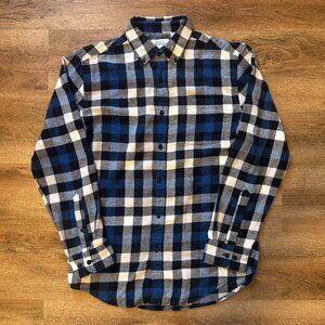 Croft & Barrow Casual Button Down Mens Small Blue Plaid Rugged Flannel Shirt